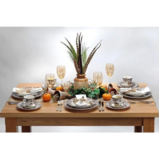 Woodland 12" Square Chip and Dip Turkey Centerpiece Serving Dish Fine Porcelain Holiday Serveware Thanksgiving Platter for Chip