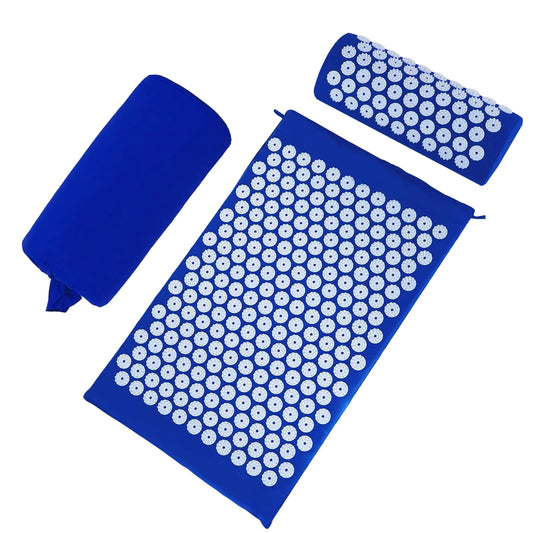 Acupressure Mat Set Acupuncture Point Massage Pillow Relieving Back and Neck Pain Muscle Relaxation and Stress Reduction Sciatica Relief Suitable for Men and Women Carry a Handbag Blue White