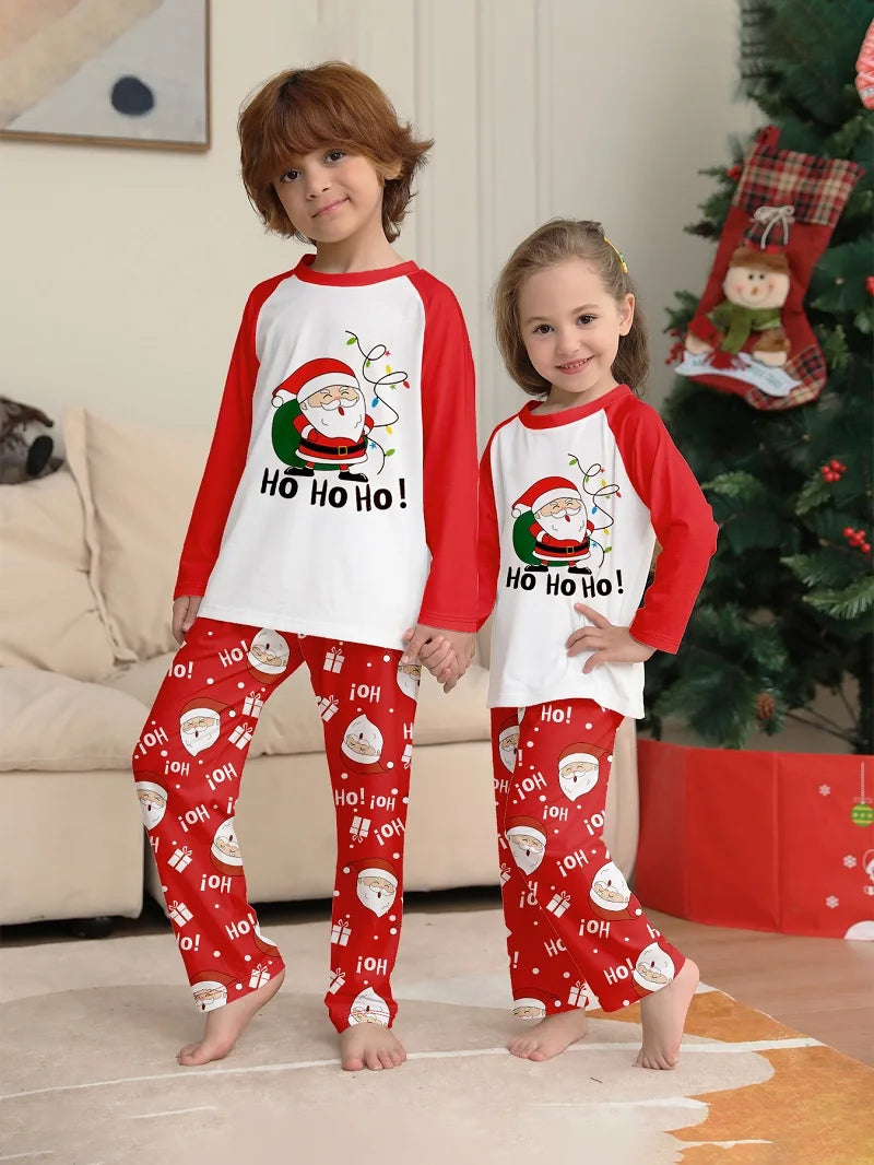 2025 Xmas Family Matching Pajamas Set Santa Claus HO HO HO Printed Adult Kid Baby Family Matching Outfits Christmas Family Pj's