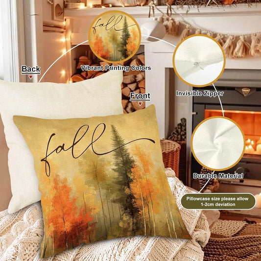 4pcs Fall Pillow Covers - Watercolor Forest Pumpkin Design for Couch, Autumn Thanksgiving Home Decor