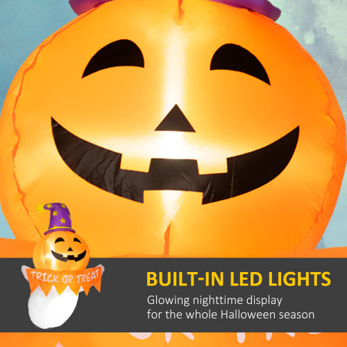 Outsunny 3.4ft Halloween Inflatables Window Sticker Ghost with Orange Face, Blow Up Halloween Decorations Outdoor LED Yard Display