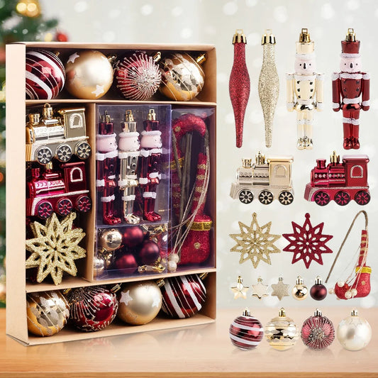 50Pcs Christmas Ball Ornaments Set Shatterproof Christmas Tree Hanging Decors Home Xmas Decoration for Home Hotel Party Decor