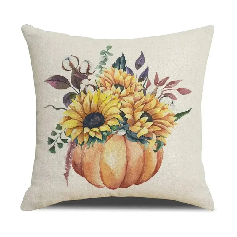 Fall Pumpkin Cushion Covers 18x18 Inch Farmhouse Decor Thanksgiving Buffalo Check Linen Throw Pillow Covers Happy Thanksgiving
