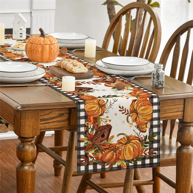 A23I-Fall Thanksgiving Tablecloth Table Runner Table Decoration Party Autumn Harvest Style High Guality Easy To Use