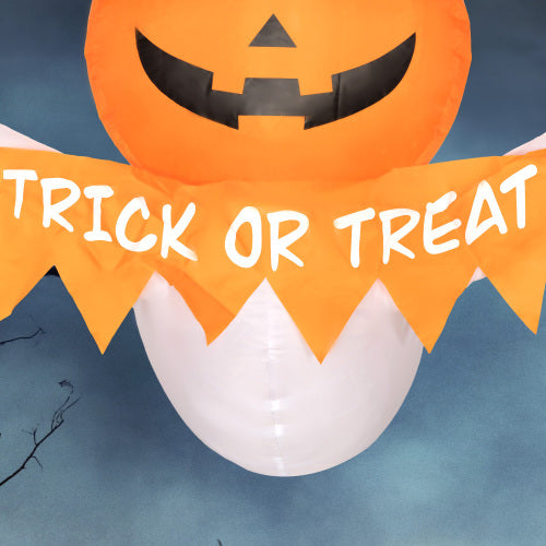 Outsunny 3.4ft Halloween Inflatables Window Sticker Ghost with Orange Face, Blow Up Halloween Decorations Outdoor LED Yard Display