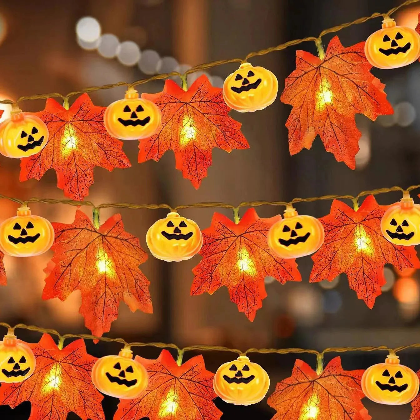 Halloween Pumpkin Maple Leaf String Lights Garland Fairy String Light Fall Decor for Home Halloween Party Thanksgiving Decora