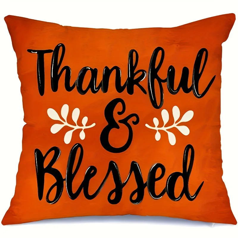 Home Decor Thankful Blessed Gnome & Fall Pumpkins Pillow Pattern Cushion Cover Suitable For Sofa Bedroom Car Pillow Cover