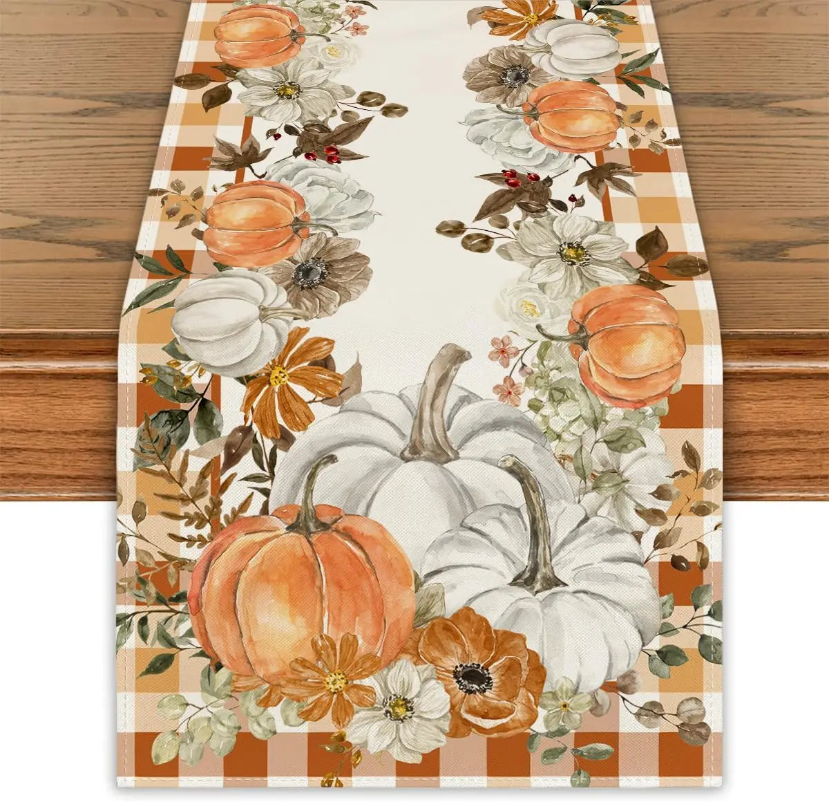 Fall Harvest Pumpkin Maple Leaves Linen Table Runner Party Decor Farmhouse Kitchen Dining Table Runner Thanksgiving Decorations
