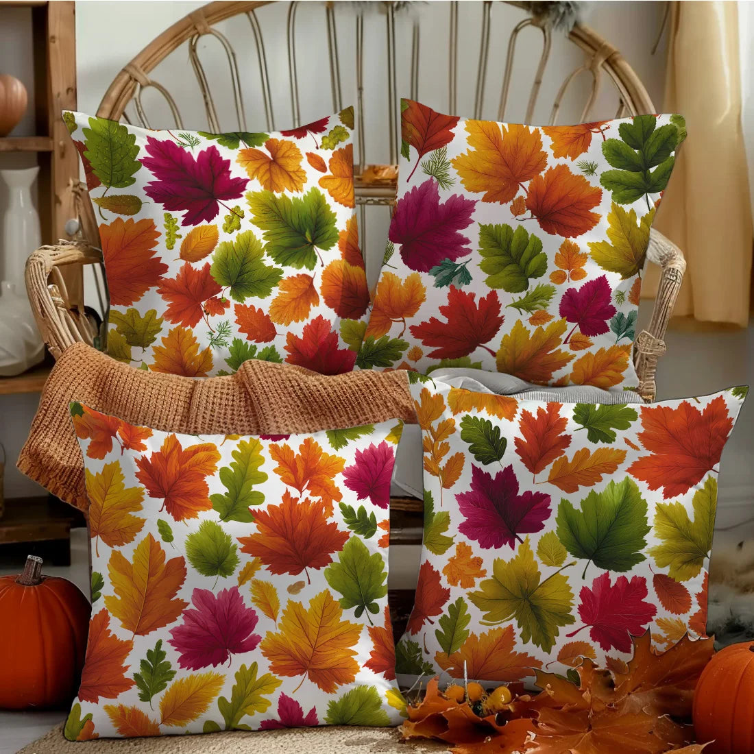 45*45cm Autumn Cushion Cover Halloween Throw Pillow Cover Autumn Maple Fall Decorative Soft Plush Pillowcase for Couch Pillow