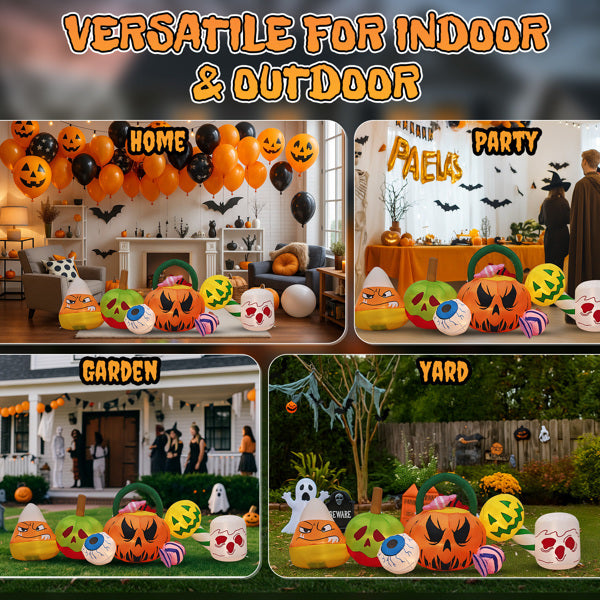 8FT Long Halloween Inflatables Pumpkins Eyeball Candy Outdoor Decorations, Blow Up Yard Decoration With Built-in LEDs