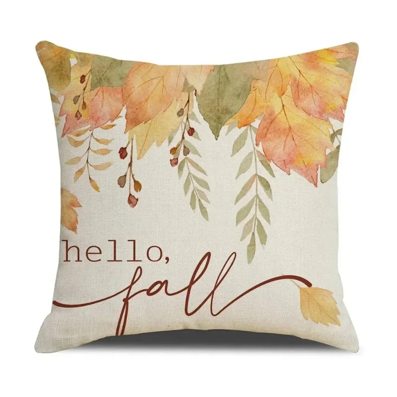 Fall Pumpkin Cushion Covers 18x18 Inch Farmhouse Decor Thanksgiving Buffalo Check Linen Throw Pillow Covers Happy Thanksgiving