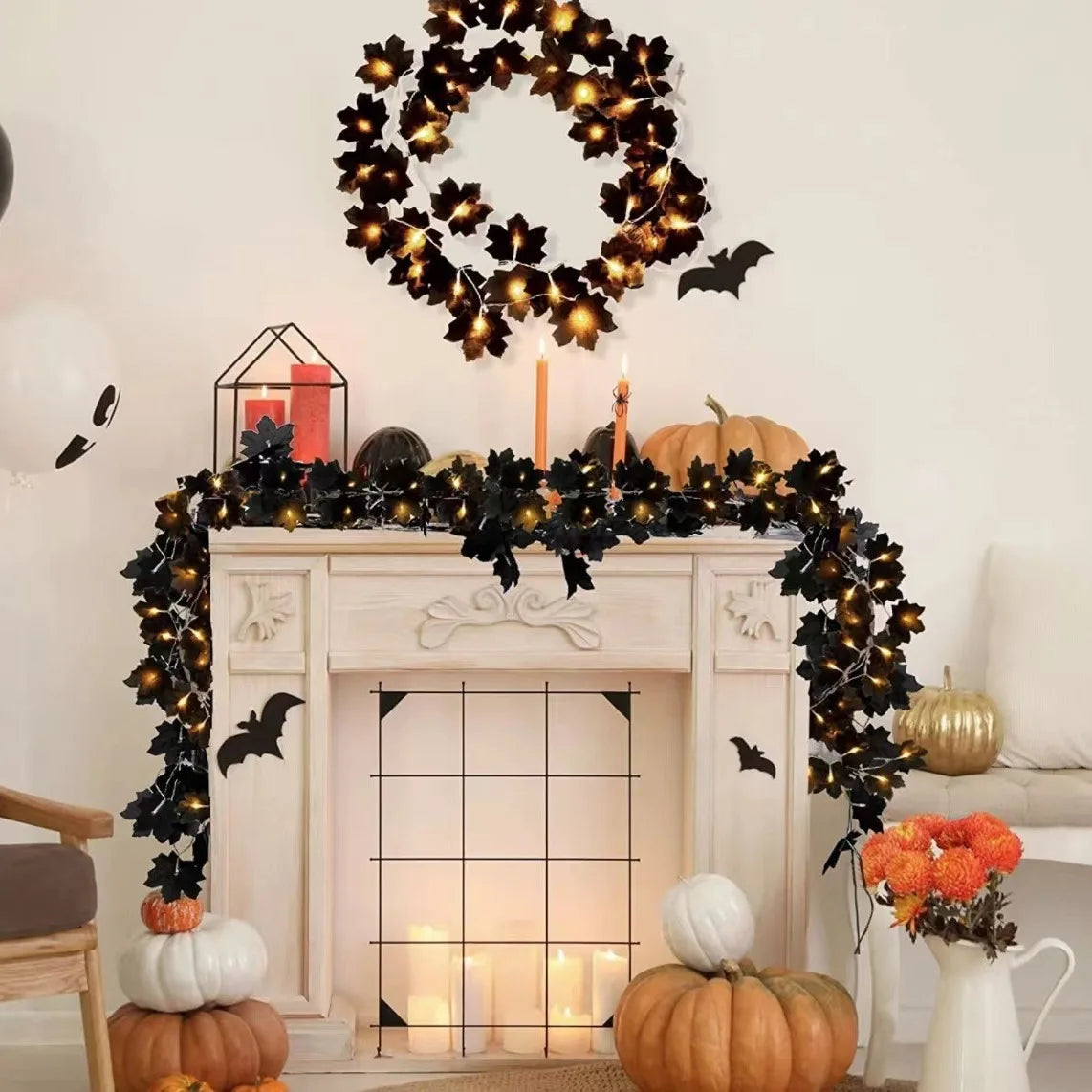 Halloween Pumpkin Maple Leaf String Lights Garland Fairy String Light Fall Decor for Home Halloween Party Thanksgiving Decora