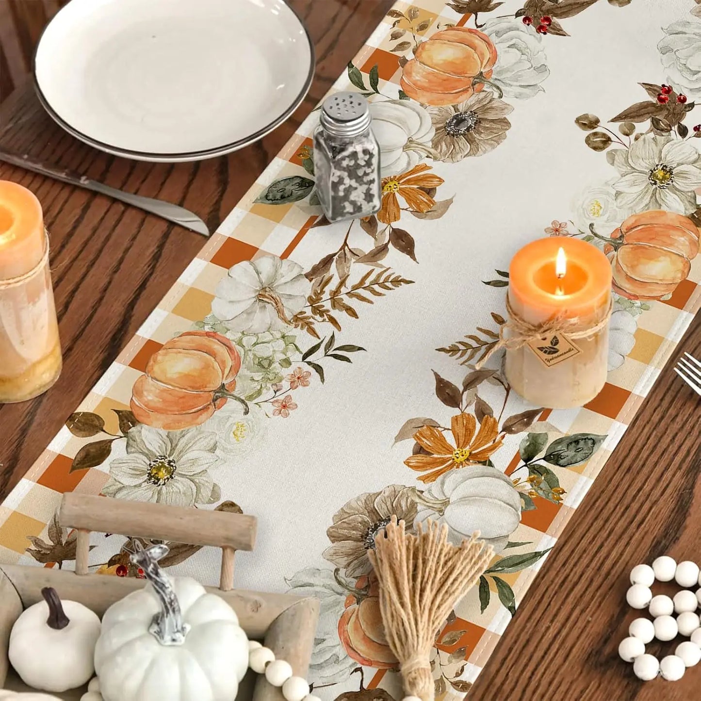 Fall Harvest Pumpkin Maple Leaves Linen Table Runner Party Decor Farmhouse Kitchen Dining Table Runner Thanksgiving Decorations