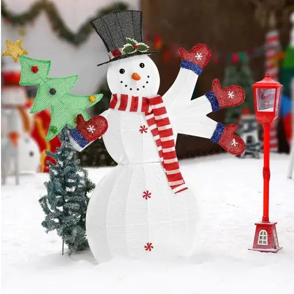 Lighted Snowman Christmas Yard Decorations, Pre-lit 2D Lighted Holiday Displays