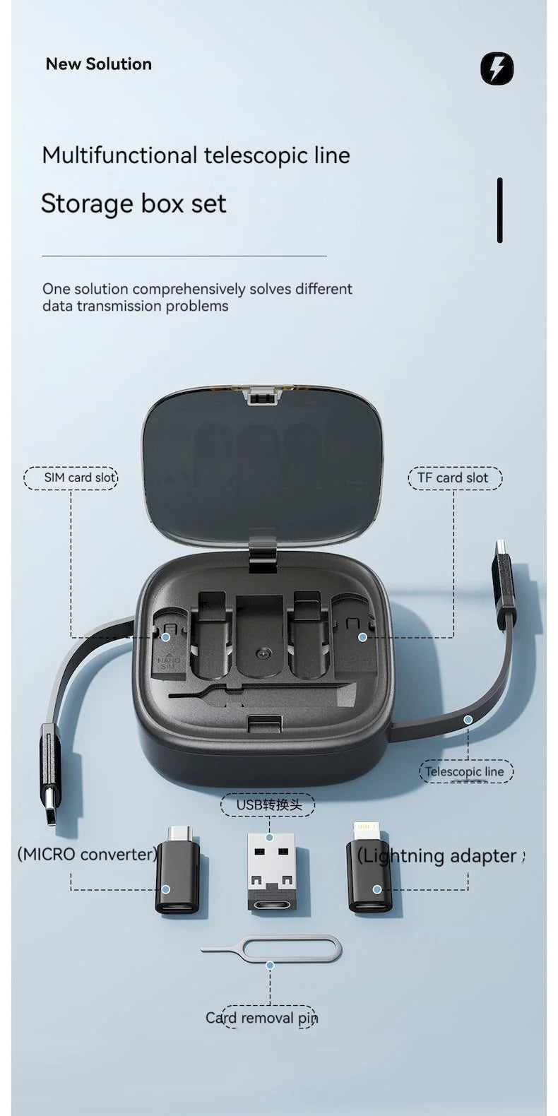 60W Fast Charging Multi-Function Data Cable Storage Box