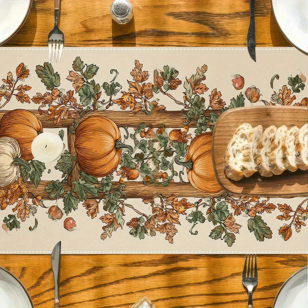 1Pc Fall Table Runner - Pumpkin, Orange and Brown Fall Decor with Ladder Design, Fits Restaurant, Home, Harvest Party, Pastoral Market.