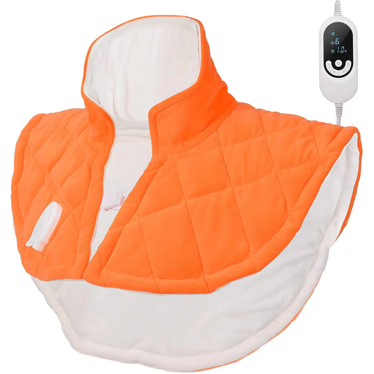 Electric Heating Pad for Neck and Shoulders Shoulder Heating Pads Weighted Neck Heating Pad for Pain Relief 6 Heat Settings Far Infrared Heated Pad with Auto Off (Orange S)