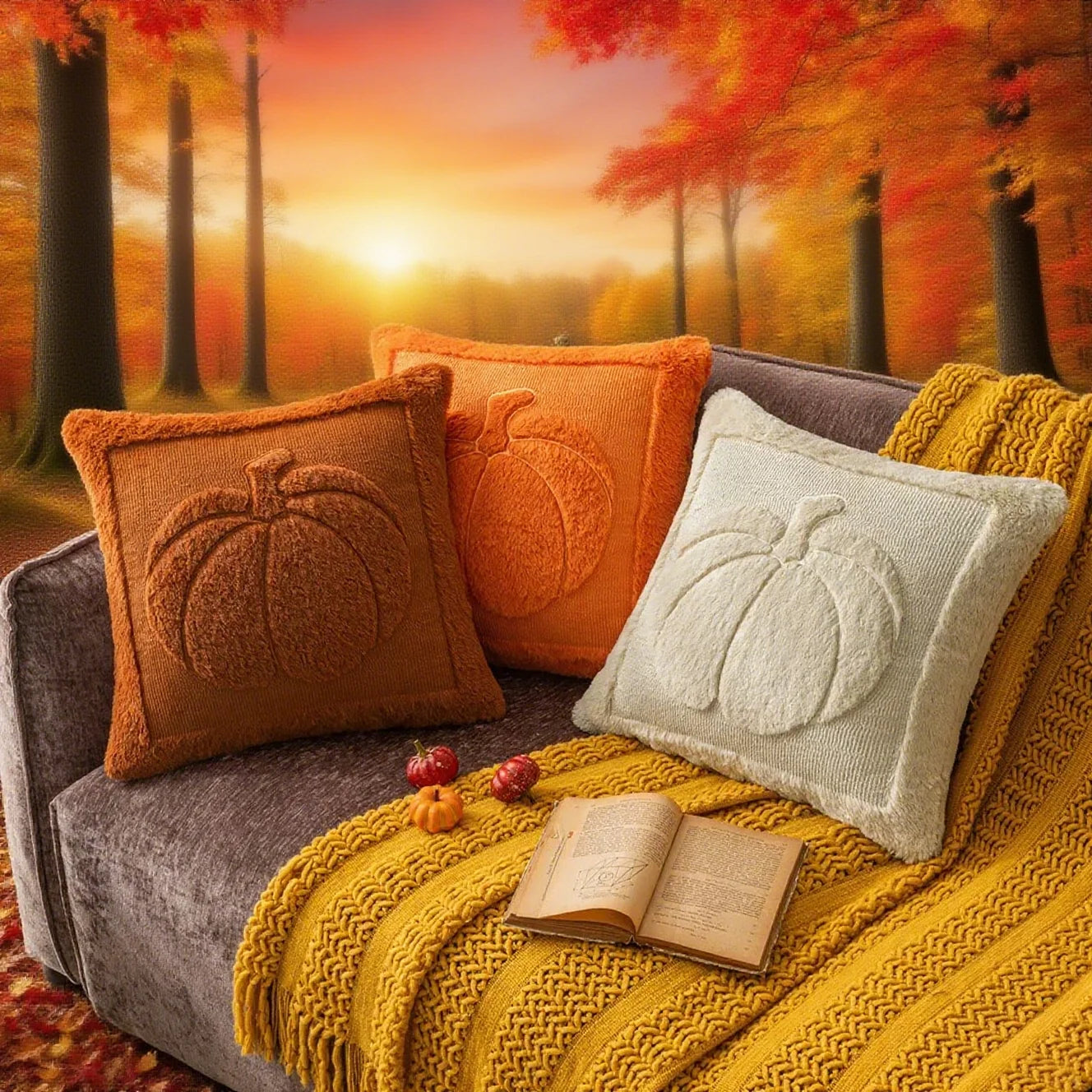 Halloween Pillow Covers Fall Pumpkin Throw Pillows Soft Plush Faux Fur Decorative Cushion Covers for Couch Sofa Bed Porch 45x45