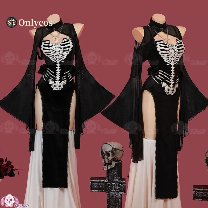 Skeleton Poem Dark Gothic Dress Cosplay Costume Uniform Halloween Carnival Party Christmas Play Role Clothes for Women Onlycos