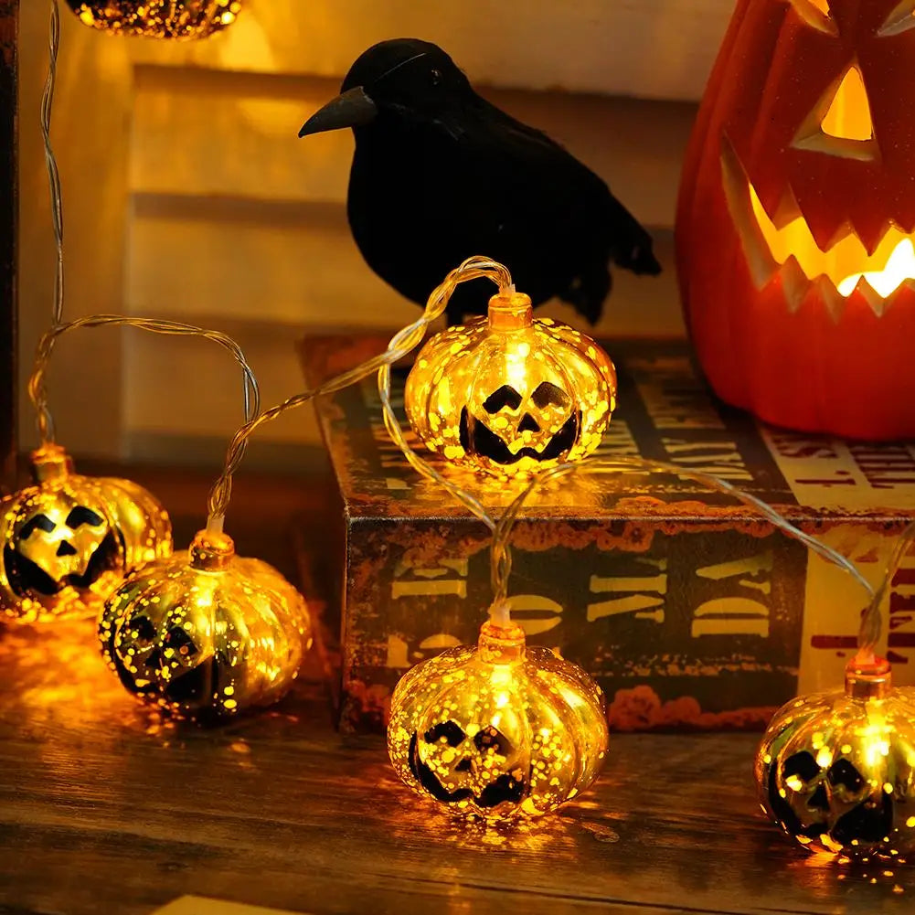 Halloween Pumpkin String Light Scene Arrangement Props Jack O Lantern Pumpkin Lights 1.5M LED Jack O Lantern for Home Party