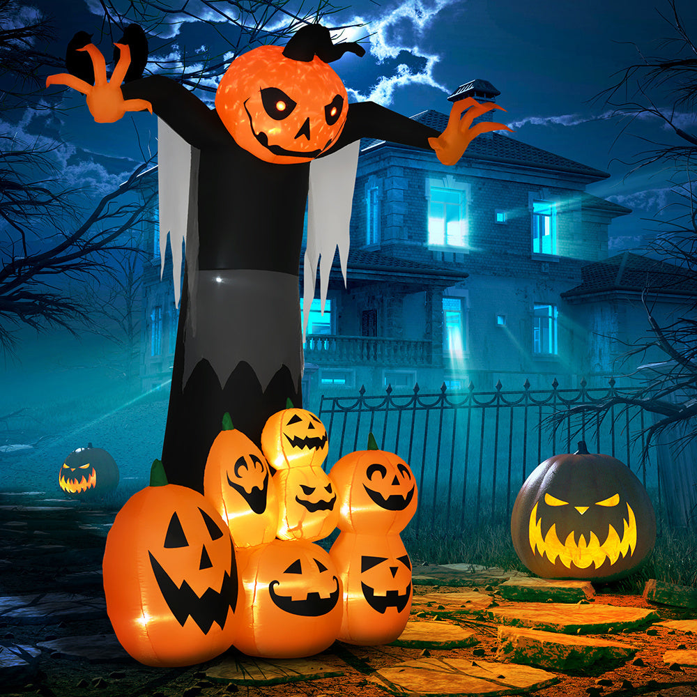 9ft Halloween Inflatables Outdoor Decorations, Pumpkin Ghost with Pumpkin Patch, Outdoor Giant Blow Up Yard Decor with Build-in LED