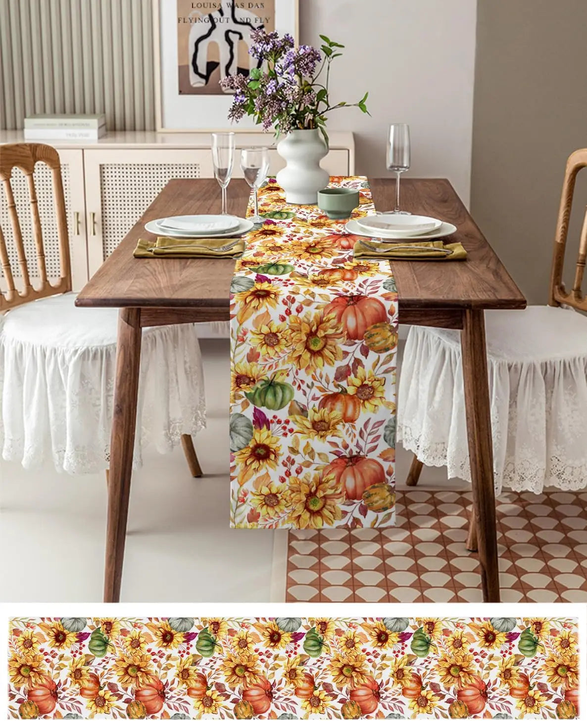 Fall Harvest Pumpkin Maple Leaves Table Runner Dresser Scarves Table Decor Farmhouse Kitchen Dining Table Runner Party Decor