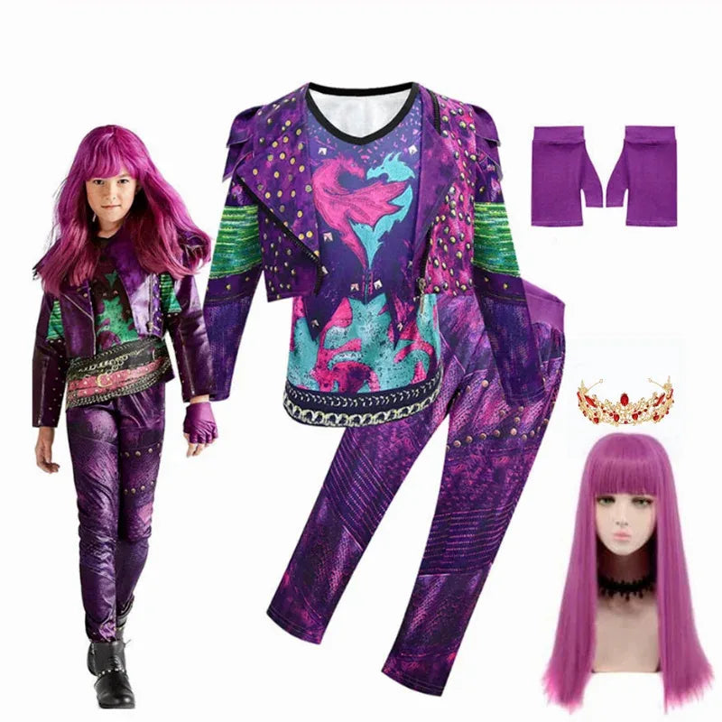 2025 ♥ New Halloween Kids Descendants 3 Mal For Girls Evie Cosplay Costume Child Fantasia Clothes Wig Birthday Party ☆★