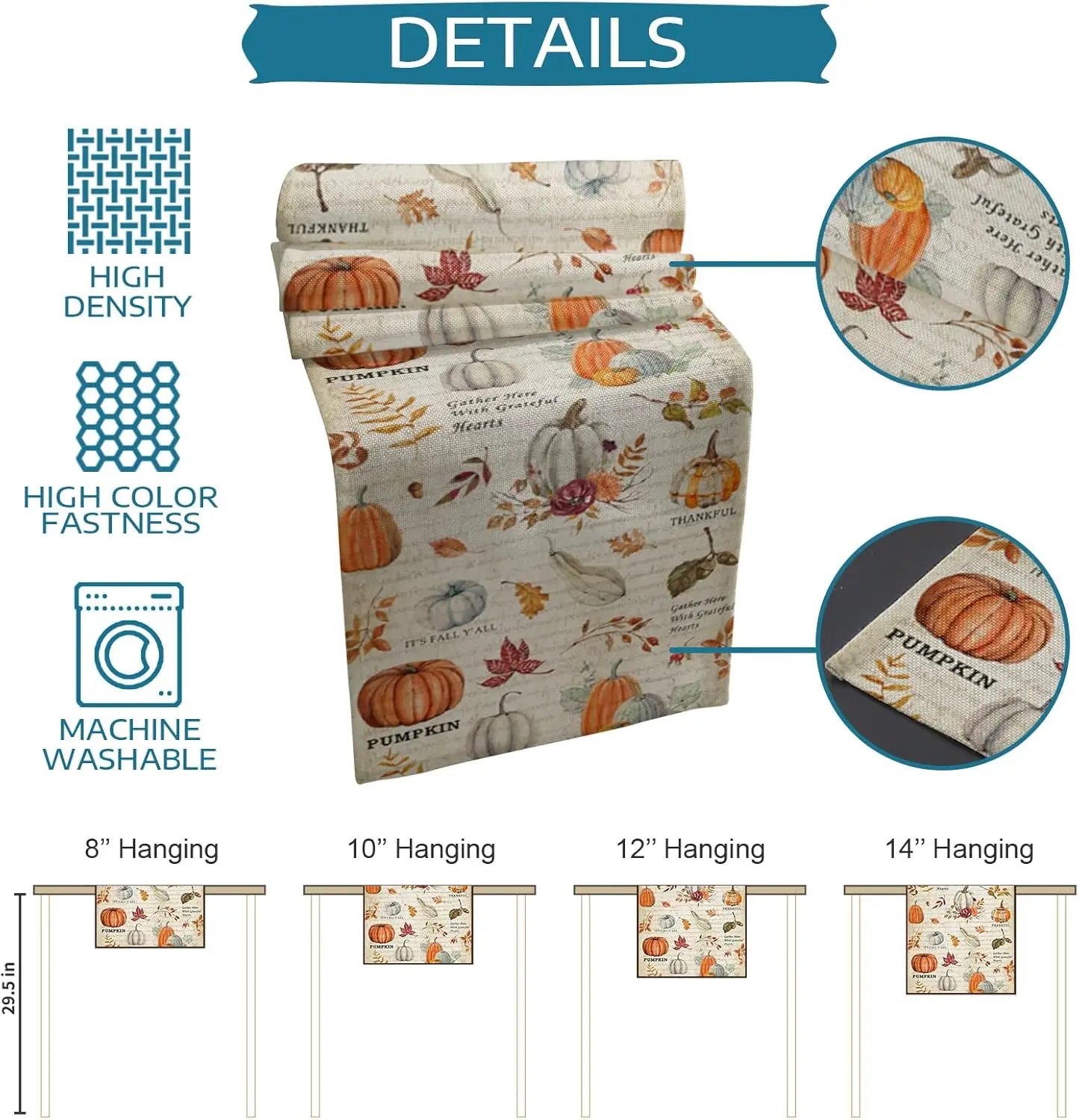 Fall Thanksgiving Pumpkin Maple Leaves Linen Table Runner Farmhouse Harvest Rustic Kitchen Dining Table Runner Party Decorations
