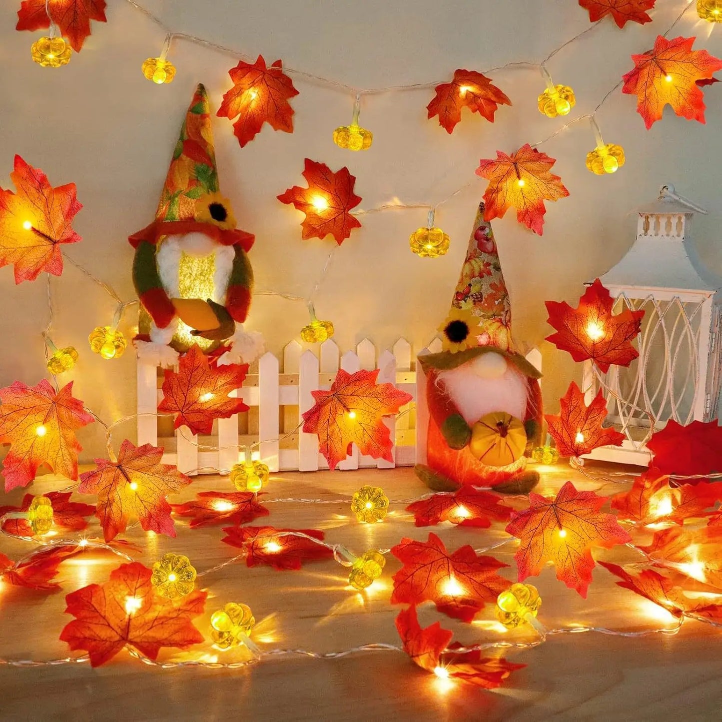 Halloween Pumpkin Maple Leaf String Lights Garland Fairy String Light Fall Decor for Home Halloween Party Thanksgiving Decora