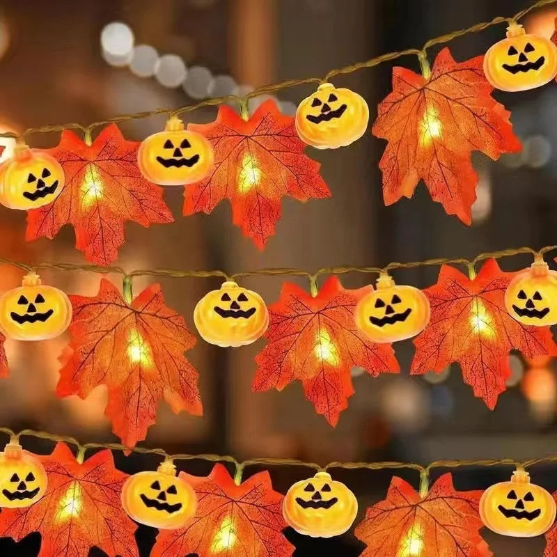 Halloween Pumpkin Maple Leaf String Lights Garland Fairy String Light Fall Decor for Home Halloween Party Thanksgiving Decora