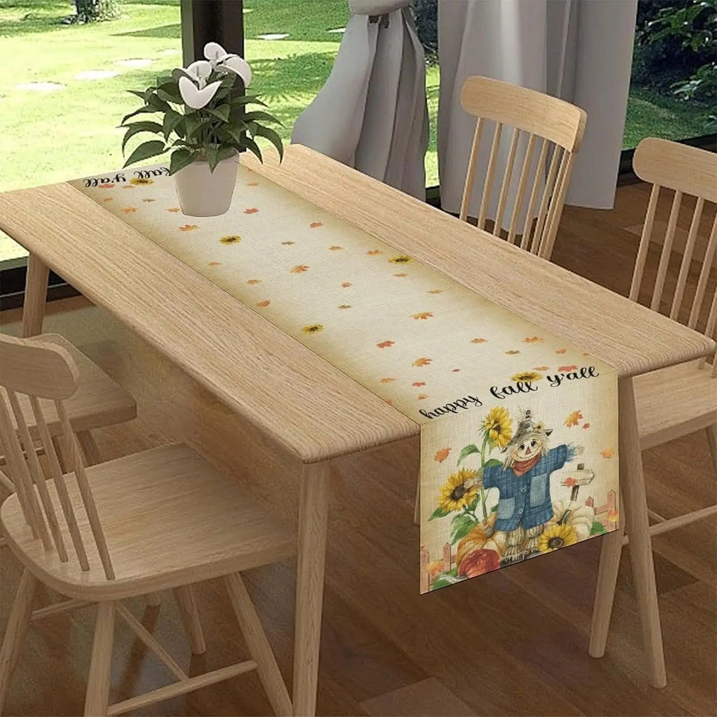 Fall Sunflower Scarecrow Maple Leaf Linen Table Runner Party Decor Autumn Harvest Kitchen Dining Table Runner Thanksgiving Decor