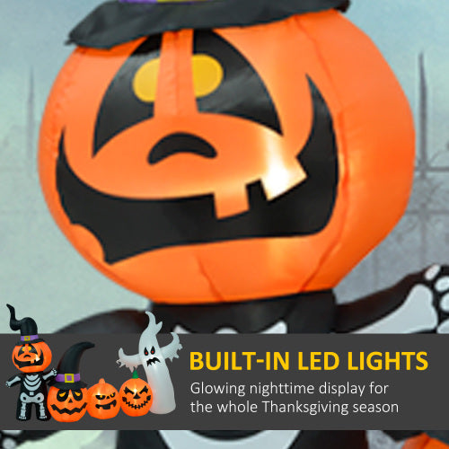HOMCOM 7.5ft Halloween Inflatables Pumpkin Ghost Family, Blow Up Halloween Decorations Outdoor LED Yard Display