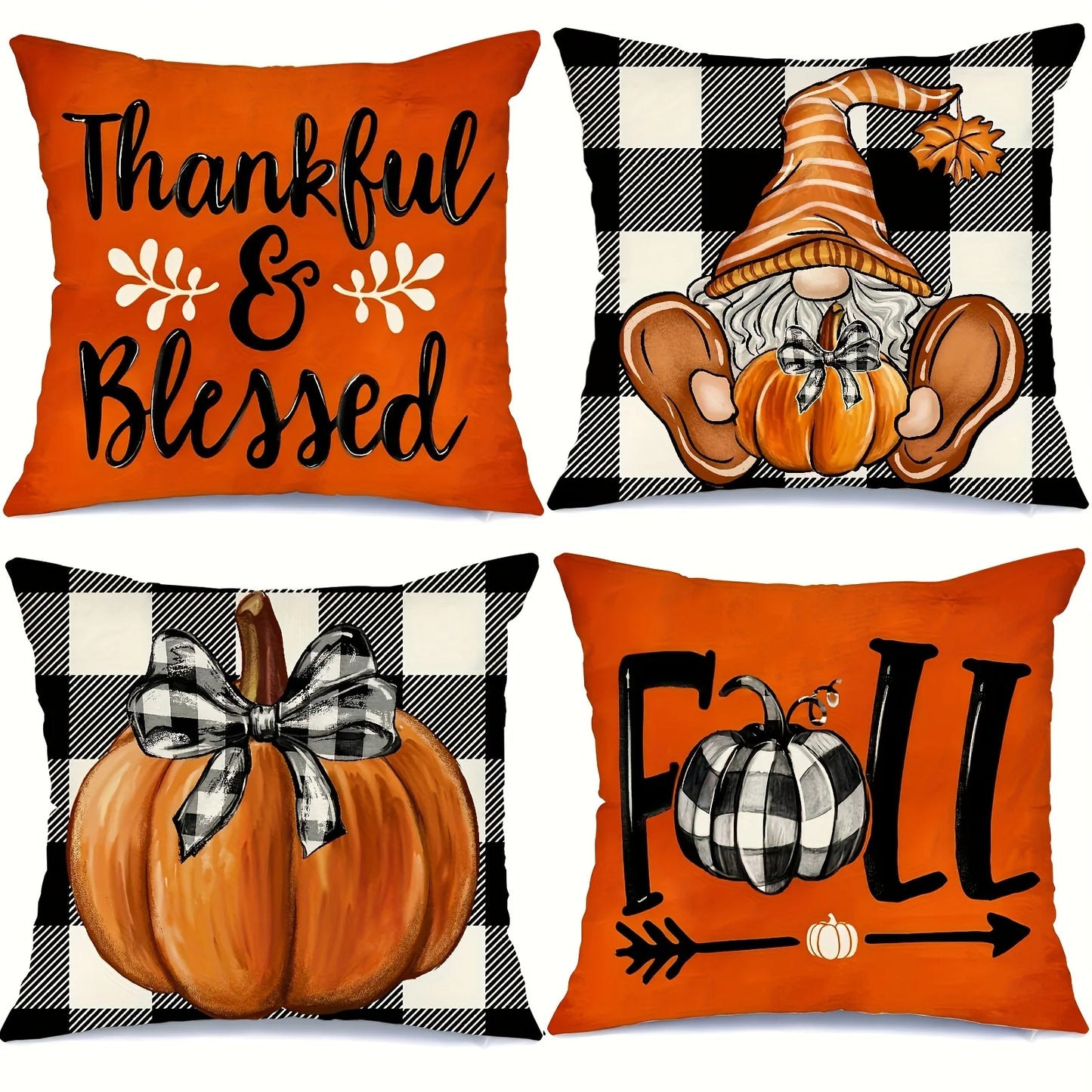 Home Decor Thankful Blessed Gnome & Fall Pumpkins Pillow Pattern Cushion Cover Suitable For Sofa Bedroom Car Pillow Cover