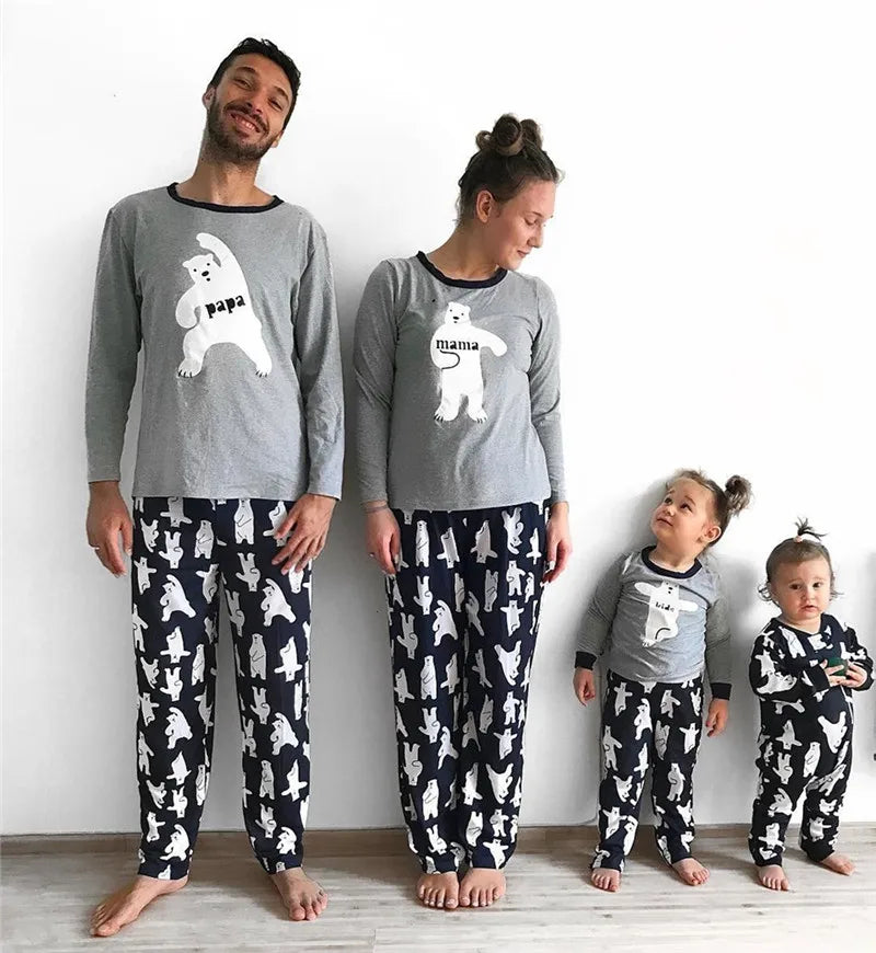 New Casual Family Matching Pajamas Set Cartoon Bear Kids Sleepwear Nightwear family Christmas Pajamas Outfits