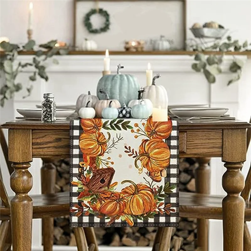A23I-Fall Thanksgiving Tablecloth Table Runner Table Decoration Party Autumn Harvest Style High Guality Easy To Use