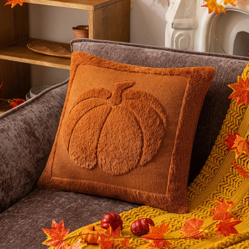 Halloween Pillow Covers Fall Pumpkin Throw Pillows Soft Plush Faux Fur Decorative Cushion Covers for Couch Sofa Bed Porch 45x45