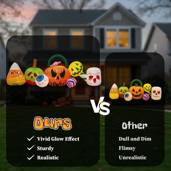 8FT Long Halloween Inflatables Pumpkins Eyeball Candy Outdoor Decorations, Blow Up Yard Decoration With Built-in LEDs