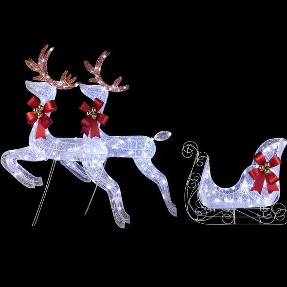 3-Piece Lighted Set Of 2 Reindeer & Sleigh Lighted Holiday Displays