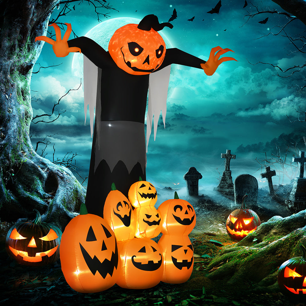 9ft Halloween Inflatables Outdoor Decorations, Pumpkin Ghost with Pumpkin Patch, Outdoor Giant Blow Up Yard Decor with Build-in LED