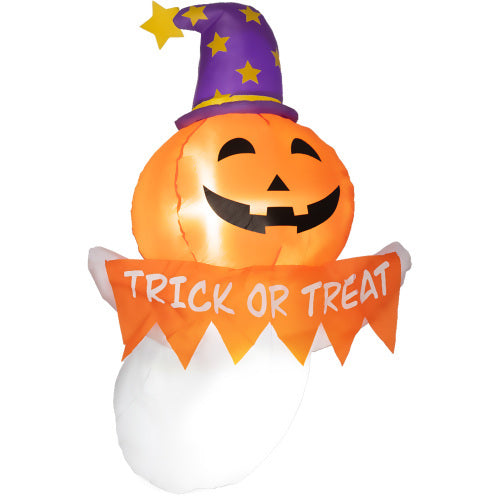 Outsunny 3.4ft Halloween Inflatables Window Sticker Ghost with Orange Face, Blow Up Halloween Decorations Outdoor LED Yard Display