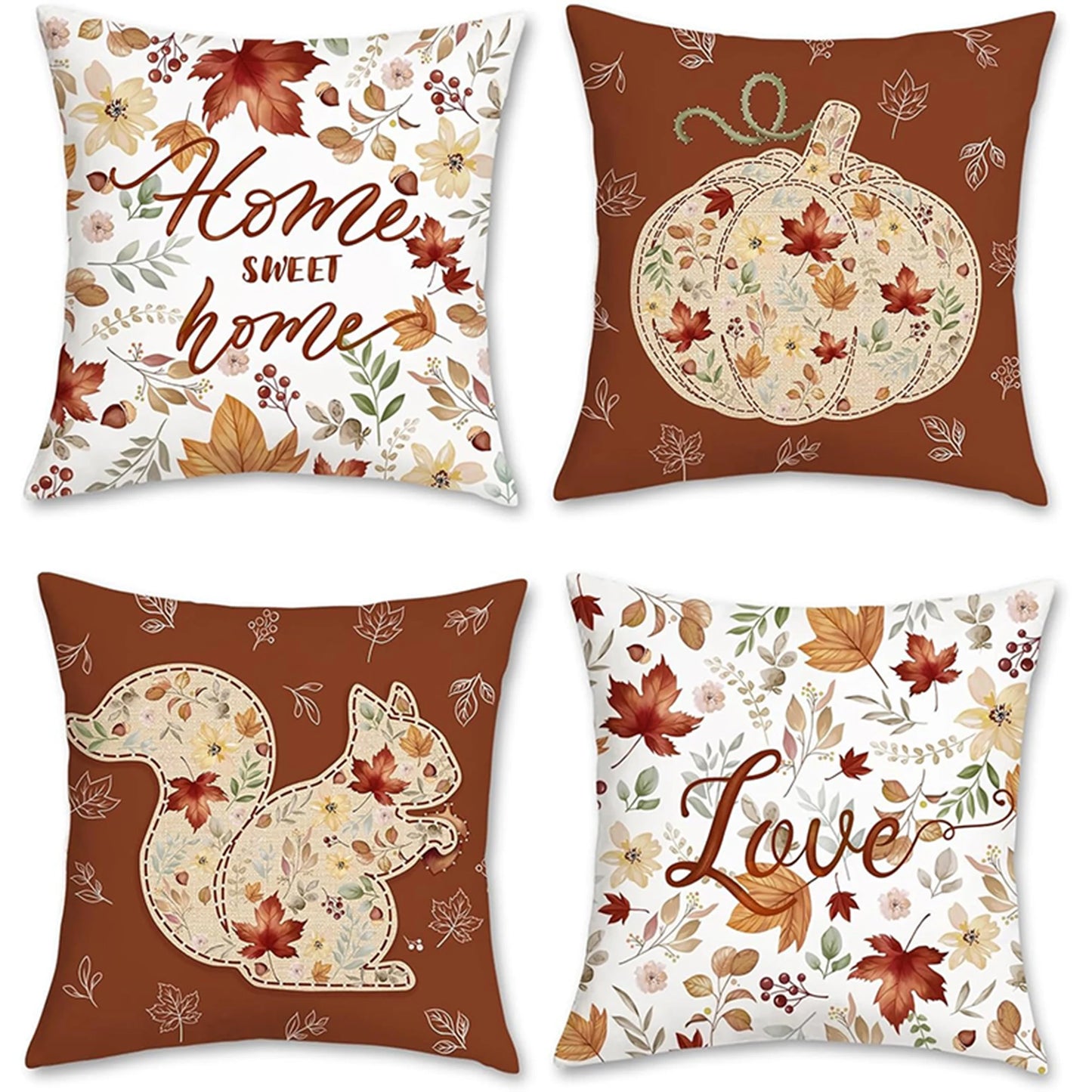 Autumn Harvest Pillow Covers Set: Home, Love & Fall Wildlife Vibes,Sofa cushion cover, home room decoration