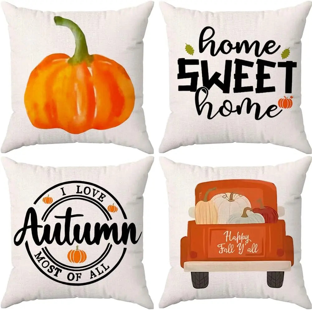 Fall Pillow Covers Set of 4 Highland Cow Autumn Decor Farmhouse Throw Cushion Cases for Couch Outdoor Thanksgiving Pumpkin