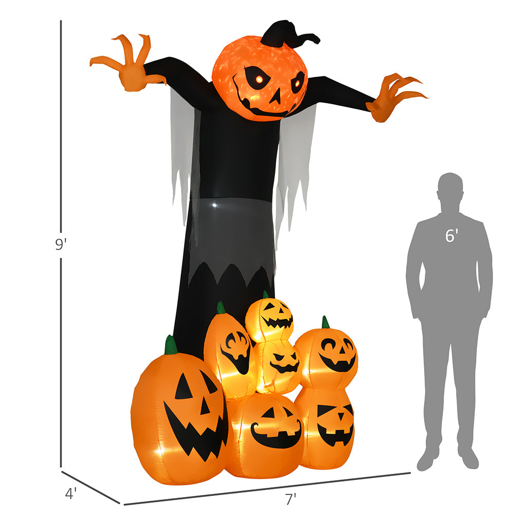 9ft Halloween Inflatables Outdoor Decorations, Pumpkin Ghost with Pumpkin Patch, Outdoor Giant Blow Up Yard Decor with Build-in LED