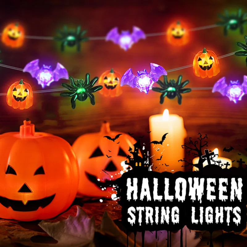 1pc 20/30 LED Halloween Pumpkin Spider Bat String Light Room Hanging Copper Wire Faiy Lamp For Home Scene Party Halloween Decor