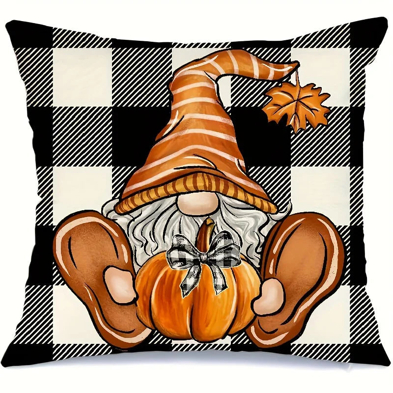 Home Decor Thankful Blessed Gnome & Fall Pumpkins Pillow Pattern Cushion Cover Suitable For Sofa Bedroom Car Pillow Cover