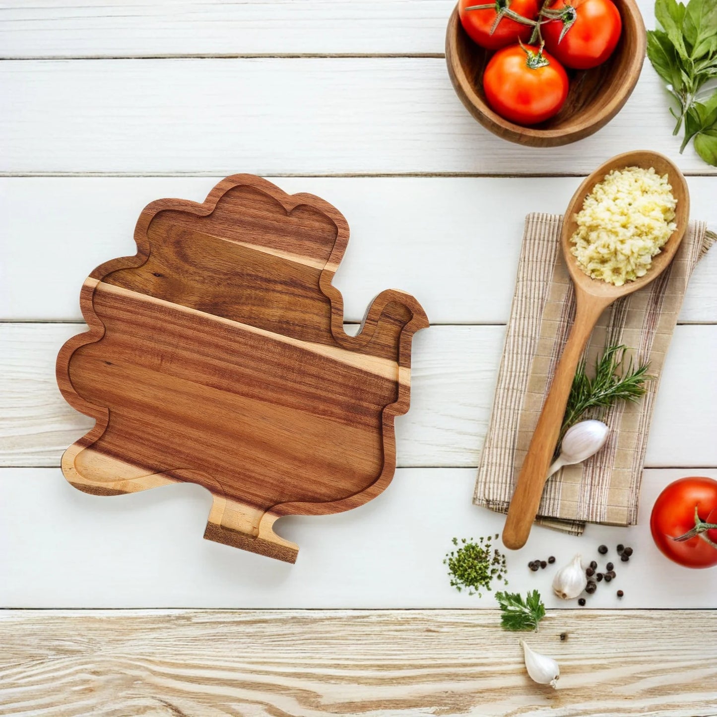Solid Wood Turkey Tray Hand Carved Serving Platter For Thanksgiving Holiday Party Food Display Charcuterie Fruit Appetizers