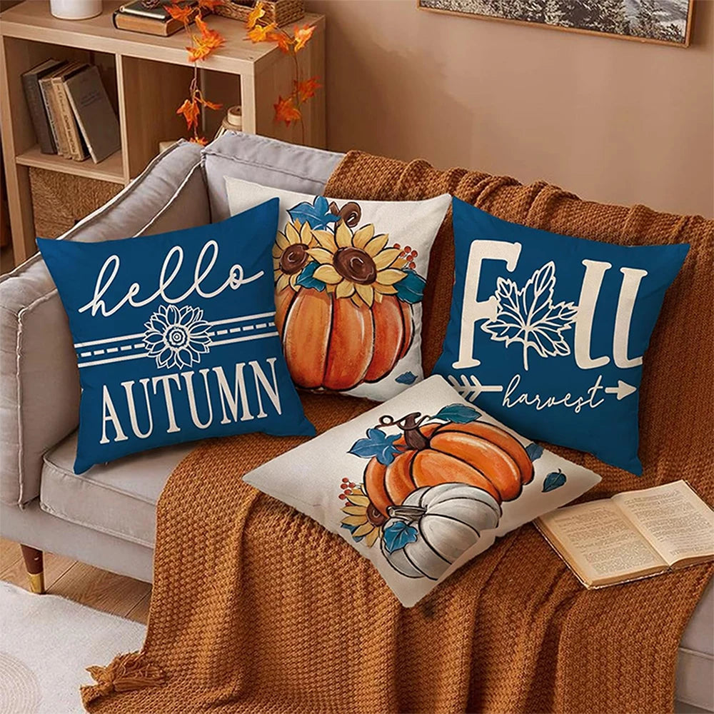 Hello Autumn & Fall Harvest Pumpkin Leaf Printed Cushion Covers Sofa cushion cover, home room decoration