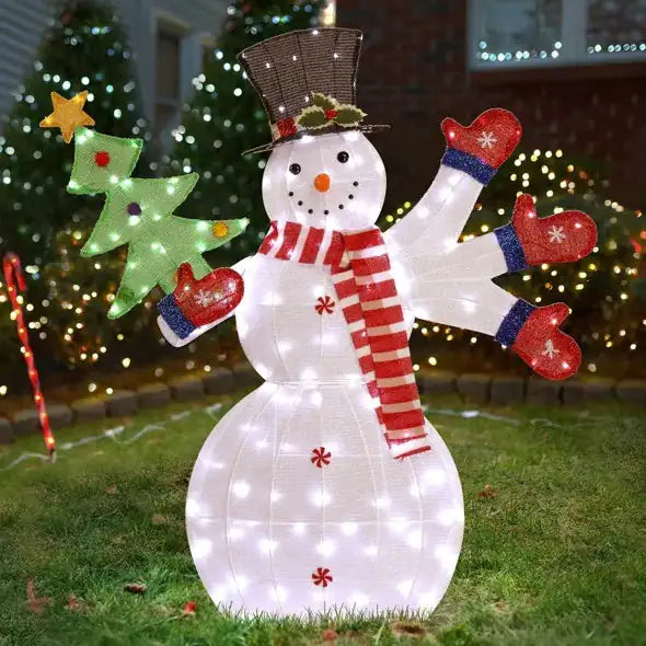 Lighted Snowman Christmas Yard Decorations, Pre-lit 2D Lighted Holiday Displays