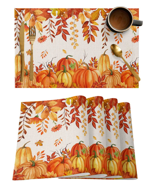 Fall Placemats Set of 4 Orange Pumpkin Thanksgiving Placemats