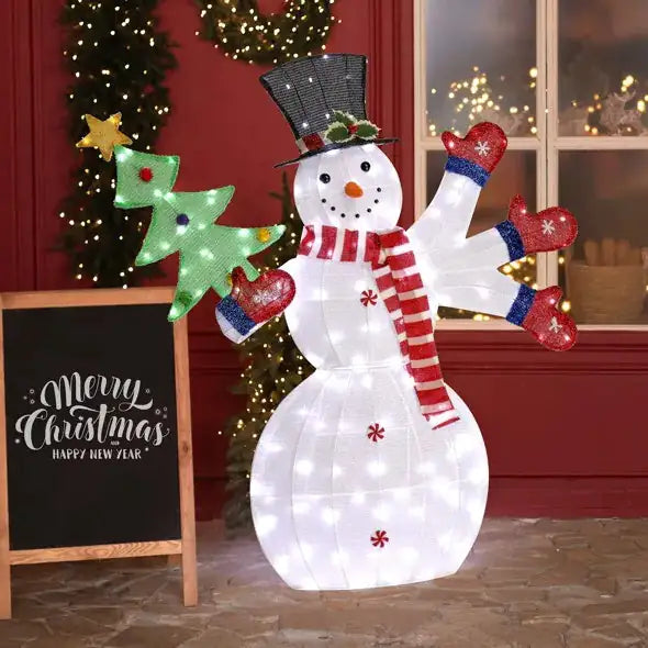 Lighted Snowman Christmas Yard Decorations, Pre-lit 2D Lighted Holiday Displays